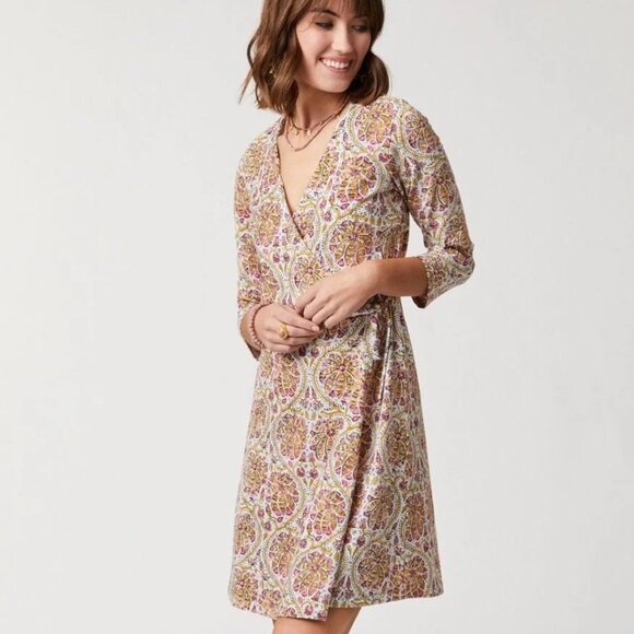 NWOT Spartina 449 Alisa Wrap Dress - Pepper Hall Batik Size Medium Fall Colors - Picture 4 of 12